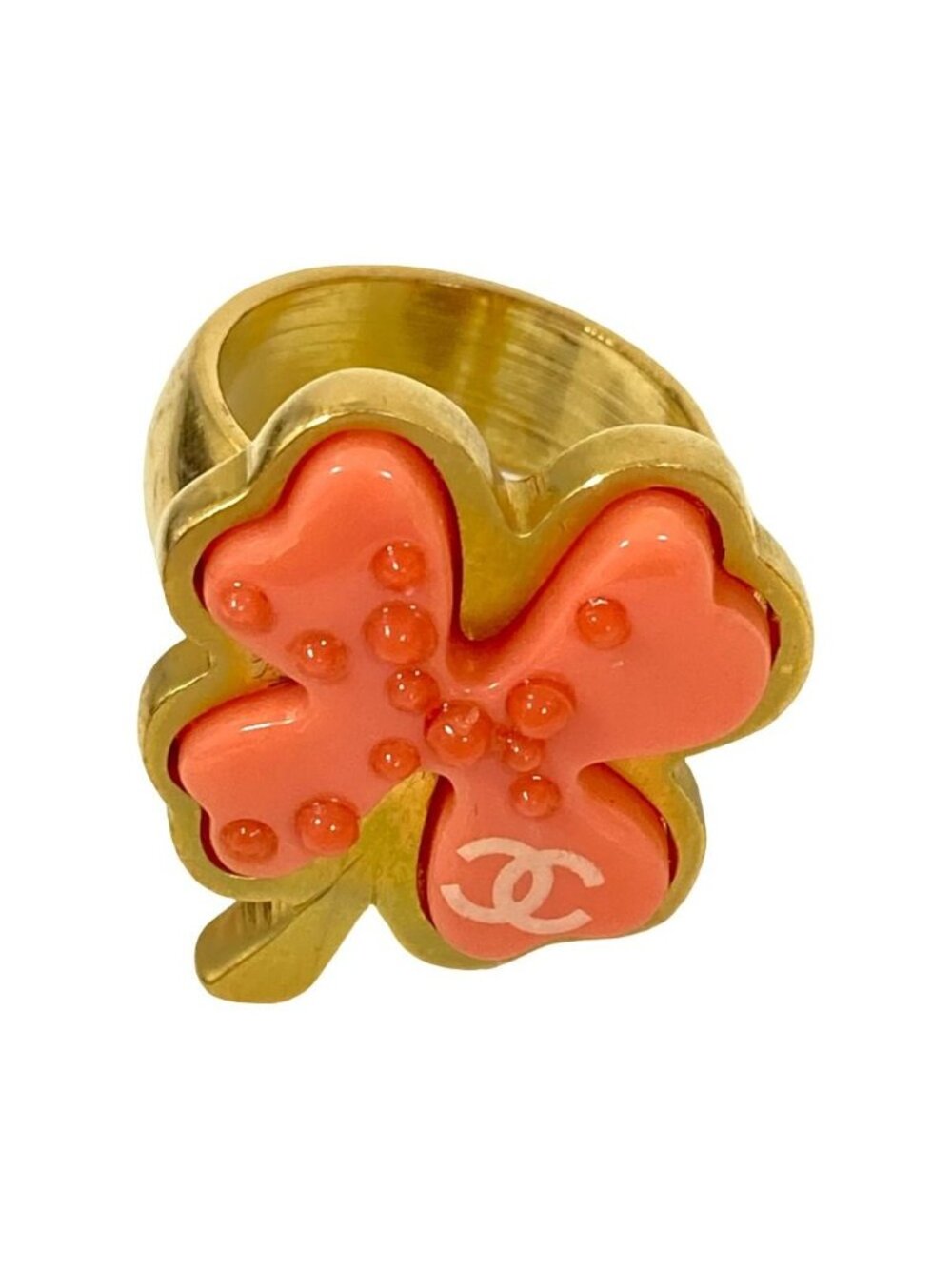 Chanel CC Logo Clover Ring 52 Gold